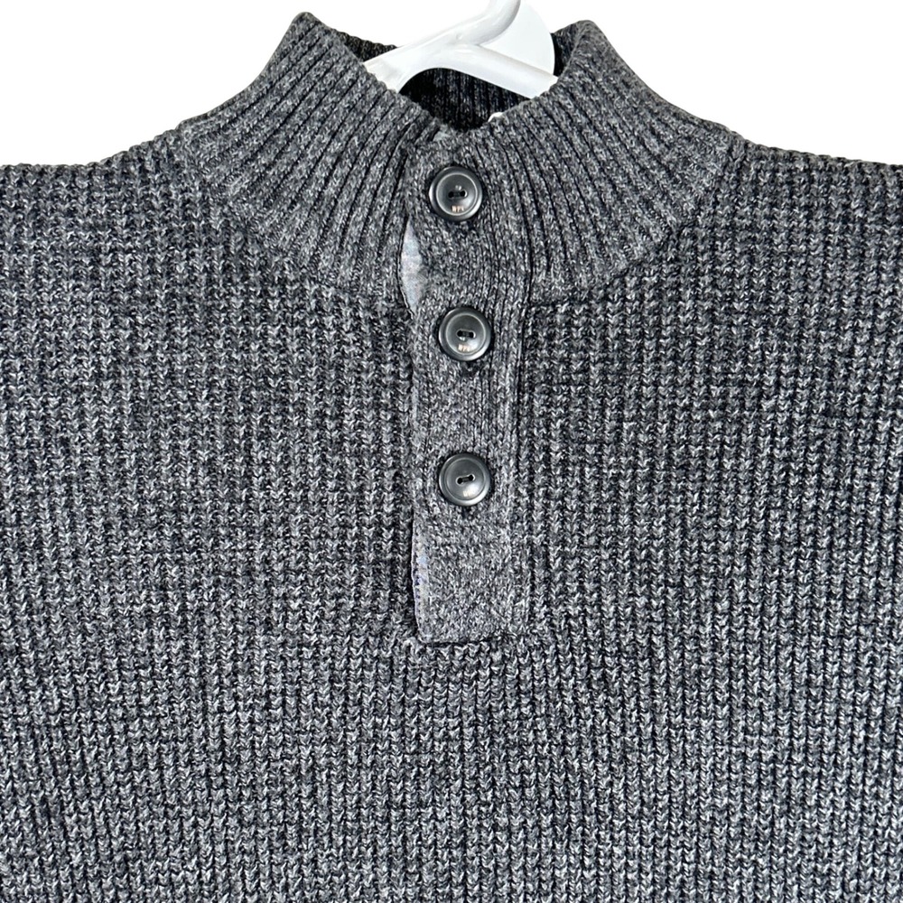 Weatherproof Vintage Mens Gray Cotton Waffle Knit Button Mock Neck Sweater M